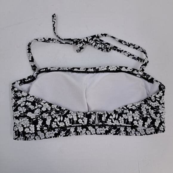 Kona Sol Bikini Swim Top M Floral Tie Neck Halter Bandeau Swimwear‎ Black White - Picture 5 of 6